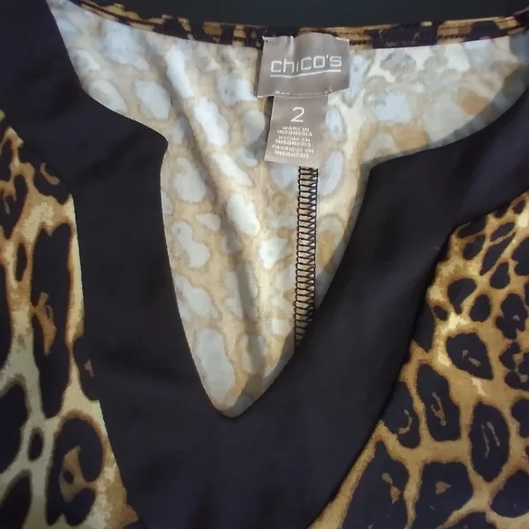 Chicos Leopard Print V-Neck Dress Size Chicos 2 Mobwife Glam Vacation Office - Picture 3 of 7